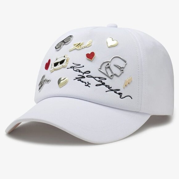 NWT Karl Lagerfeld Paris Women/Men Cate Pins Baseball Cap in White $58.00 - Picture 2 of 16